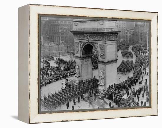 U.S. Army Soldiers March Through Washington Square Arch in New York City-null-Framed Stretched Canvas