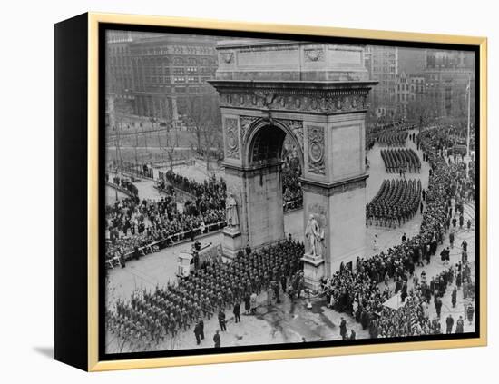 U.S. Army Soldiers March Through Washington Square Arch in New York City-null-Framed Stretched Canvas