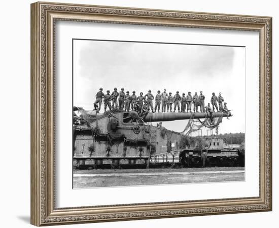 U.S. Army Soldiers Stand On Top of a Large 274mm Railroad Gun-Stocktrek Images-Framed Photographic Print