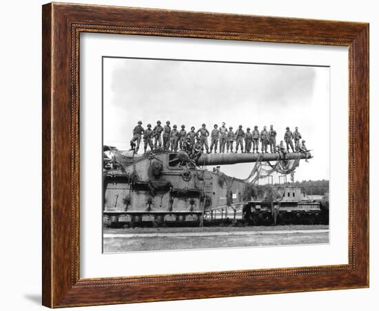U.S. Army Soldiers Stand On Top of a Large 274mm Railroad Gun-Stocktrek Images-Framed Photographic Print