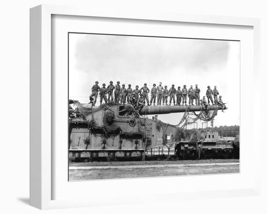 U.S. Army Soldiers Stand On Top of a Large 274mm Railroad Gun-Stocktrek Images-Framed Photographic Print