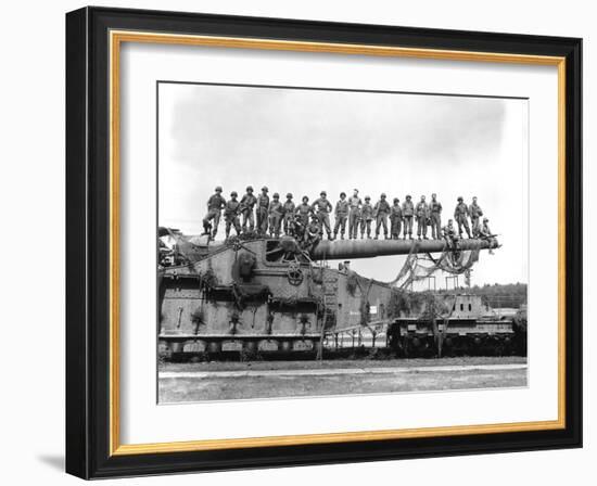 U.S. Army Soldiers Stand On Top of a Large 274mm Railroad Gun-Stocktrek Images-Framed Photographic Print