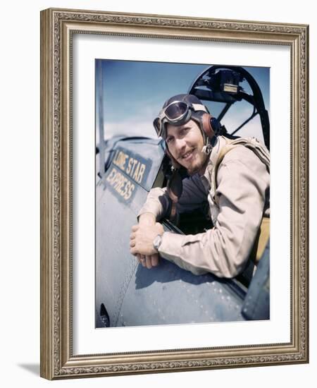 U.S. Bomber Pilot Portrait Stationed at Midway Atoll. 1942-Frank Scherschel-Framed Photographic Print