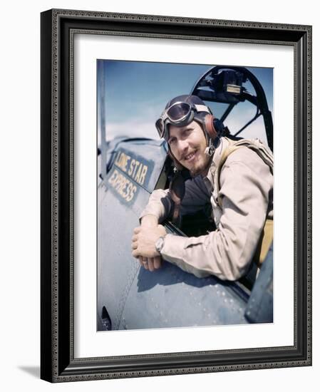 U.S. Bomber Pilot Portrait Stationed at Midway Atoll. 1942-Frank Scherschel-Framed Photographic Print