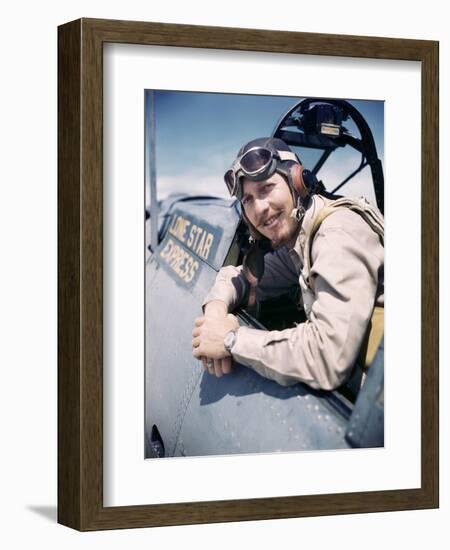 U.S. Bomber Pilot Portrait Stationed at Midway Atoll. 1942-Frank Scherschel-Framed Photographic Print