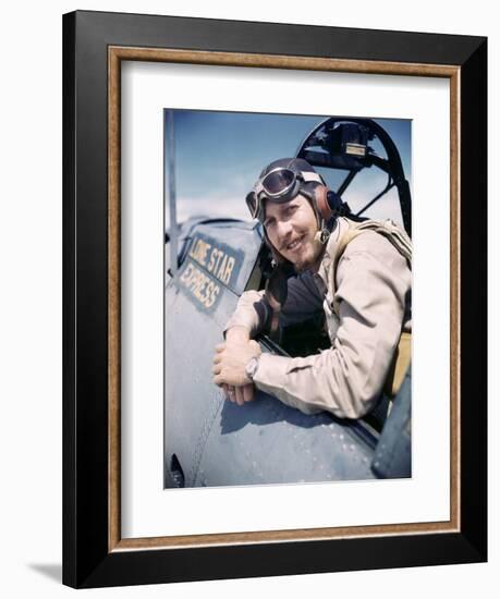 U.S. Bomber Pilot Portrait Stationed at Midway Atoll. 1942-Frank Scherschel-Framed Photographic Print