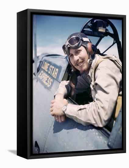 U.S. Bomber Pilot Portrait Stationed at Midway Atoll. 1942-Frank Scherschel-Framed Premier Image Canvas