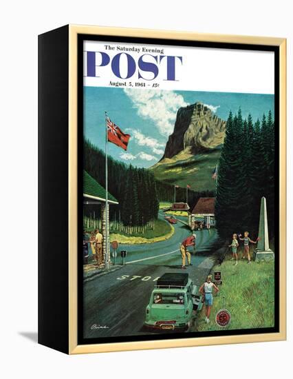 "U.S./Canadian Border at Waterton-Glacier," Saturday Evening Post Cover, August 5, 1961-Ben Kimberly Prins-Framed Premier Image Canvas