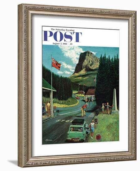 "U.S./Canadian Border at Waterton-Glacier," Saturday Evening Post Cover, August 5, 1961-Ben Kimberly Prins-Framed Giclee Print