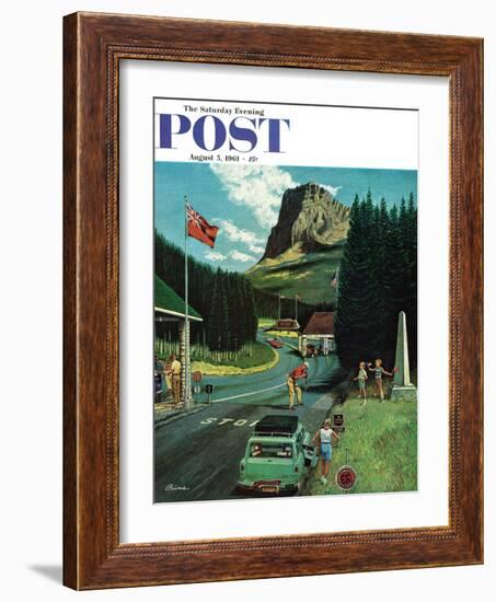 "U.S./Canadian Border at Waterton-Glacier," Saturday Evening Post Cover, August 5, 1961-Ben Kimberly Prins-Framed Giclee Print