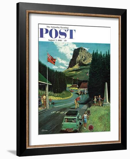 "U.S./Canadian Border at Waterton-Glacier," Saturday Evening Post Cover, August 5, 1961-Ben Kimberly Prins-Framed Giclee Print