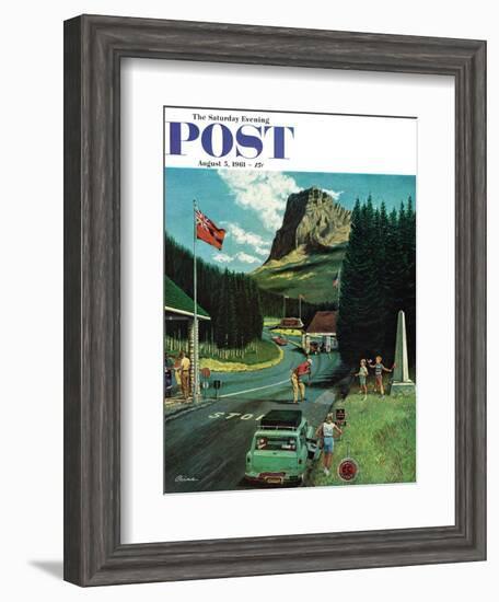 "U.S./Canadian Border at Waterton-Glacier," Saturday Evening Post Cover, August 5, 1961-Ben Kimberly Prins-Framed Giclee Print