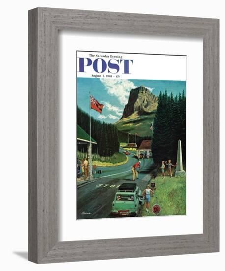 "U.S./Canadian Border at Waterton-Glacier," Saturday Evening Post Cover, August 5, 1961-Ben Kimberly Prins-Framed Giclee Print