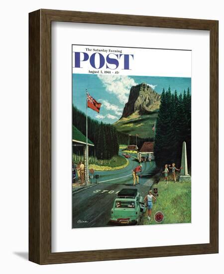 "U.S./Canadian Border at Waterton-Glacier," Saturday Evening Post Cover, August 5, 1961-Ben Kimberly Prins-Framed Giclee Print