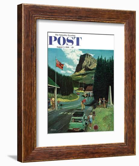 "U.S./Canadian Border at Waterton-Glacier," Saturday Evening Post Cover, August 5, 1961-Ben Kimberly Prins-Framed Giclee Print