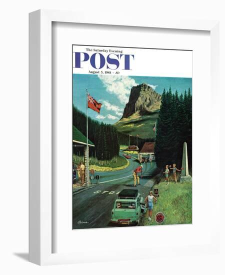 "U.S./Canadian Border at Waterton-Glacier," Saturday Evening Post Cover, August 5, 1961-Ben Kimberly Prins-Framed Giclee Print