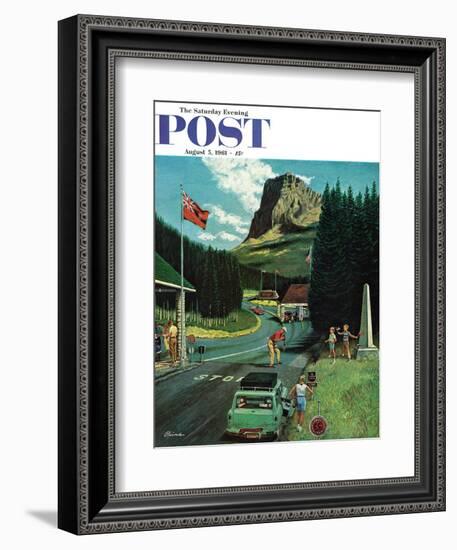 "U.S./Canadian Border at Waterton-Glacier," Saturday Evening Post Cover, August 5, 1961-Ben Kimberly Prins-Framed Giclee Print