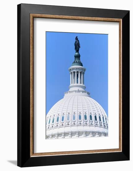 "U.S. Capitol Dome and ""Statue of Freedom"" with Indian Headdress overlooks Washington D.C."-null-Framed Photographic Print