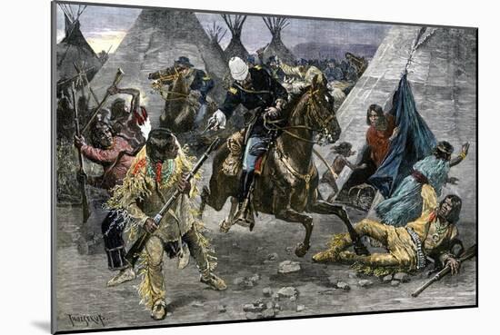 U.S. Cavalry Attacking a Sioux Indian Village, c.1800-null-Mounted Giclee Print