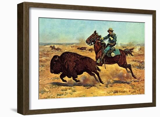 U.S. Cavalry Hunting Buffalo-Charles Shreyvogel-Framed Art Print