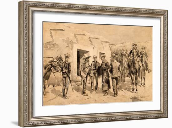 U.S. Cavalry Hunting Garza Men on the Rio Grande, C.1892 (W/C on Paper)-Frederic Remington-Framed Giclee Print