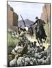 U.S. Cavalry Soldier Shooting Apache Sheep-Herders in a Canyon-null-Mounted Giclee Print