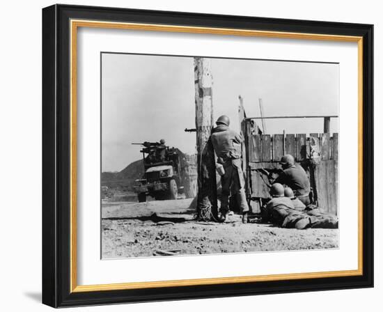 U.S. Combat Engineers Return North Korean Sniper Fire after the Battle of Yongdong, July 31, 1950-null-Framed Photo