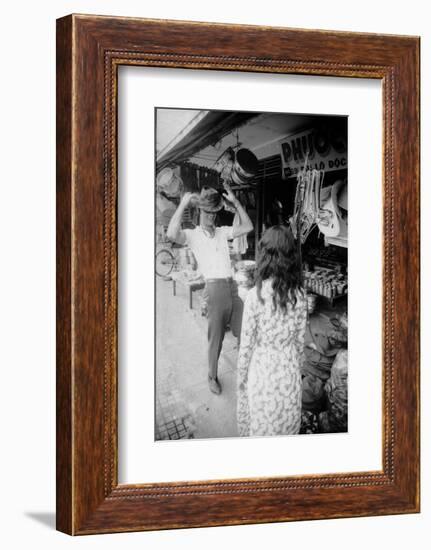 U.S Cpl. James C. Farley of Yankee Papa 13 Trying on Bush Hats, Danang, Vietnam 1965-Larry Burrows-Framed Photographic Print