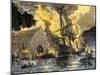 U.S. Frigate, Merrimac, on Fire during Confederate Burning of Gosport Navy Yard, Virginia, c.1862-null-Mounted Giclee Print