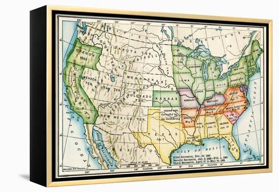 U.S. Map Showing Seceeding States by Date, American Civil War, c.1861-null-Framed Premier Image Canvas