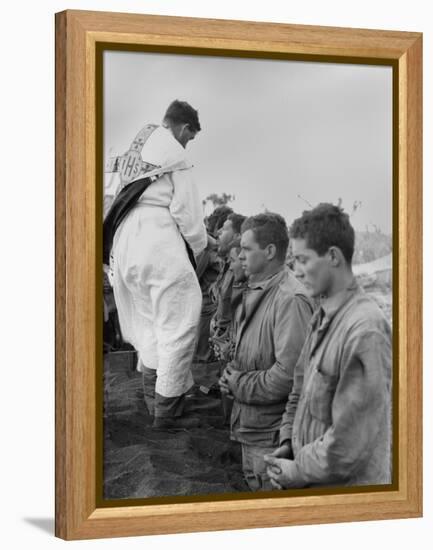 U.S. Marines and a Chaplain Celebrate Catholic Communion During the Battle of Iwo Jima-null-Framed Stretched Canvas