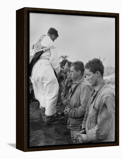 U.S. Marines and a Chaplain Celebrate Catholic Communion During the Battle of Iwo Jima-null-Framed Stretched Canvas