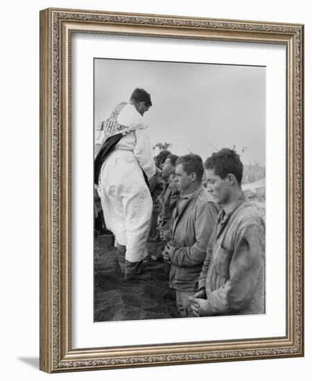 U.S. Marines and a Chaplain Celebrate Catholic Communion During the Battle of Iwo Jima-null-Framed Photo