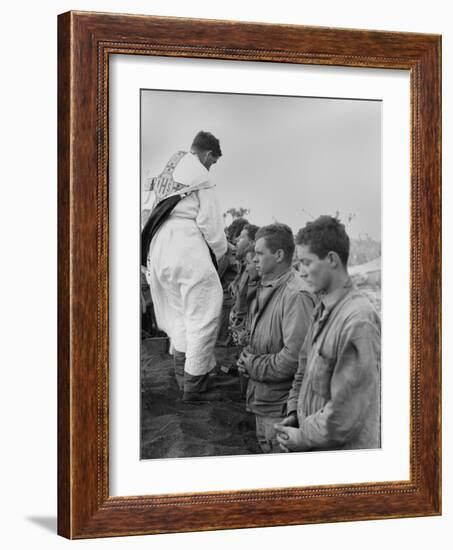 U.S. Marines and a Chaplain Celebrate Catholic Communion During the Battle of Iwo Jima-null-Framed Photo