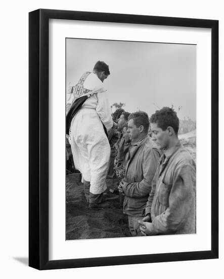 U.S. Marines and a Chaplain Celebrate Catholic Communion During the Battle of Iwo Jima-null-Framed Photo