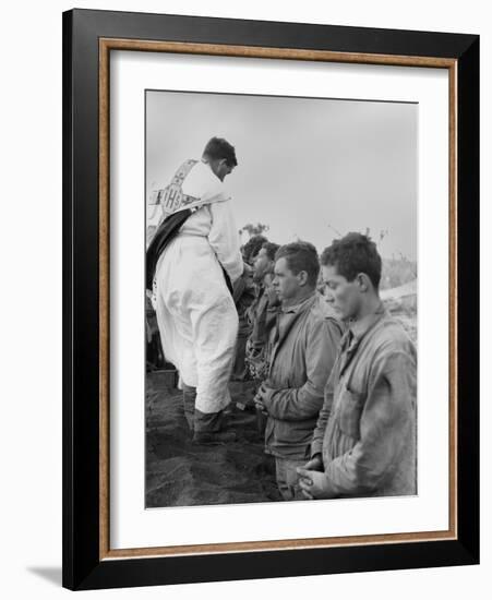 U.S. Marines and a Chaplain Celebrate Catholic Communion During the Battle of Iwo Jima-null-Framed Photo