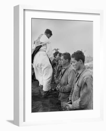 U.S. Marines and a Chaplain Celebrate Catholic Communion During the Battle of Iwo Jima-null-Framed Photo