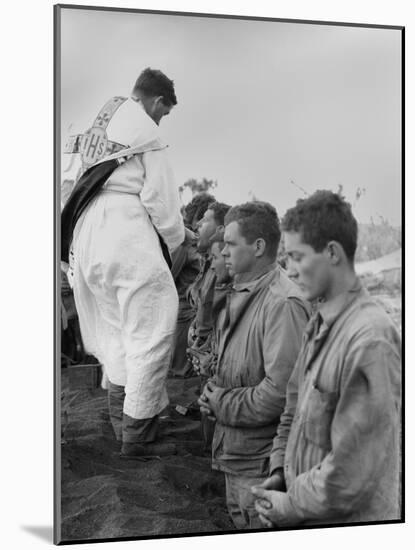 U.S. Marines and a Chaplain Celebrate Catholic Communion During the Battle of Iwo Jima-null-Mounted Photo