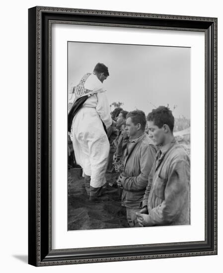 U.S. Marines and a Chaplain Celebrate Catholic Communion During the Battle of Iwo Jima-null-Framed Photo