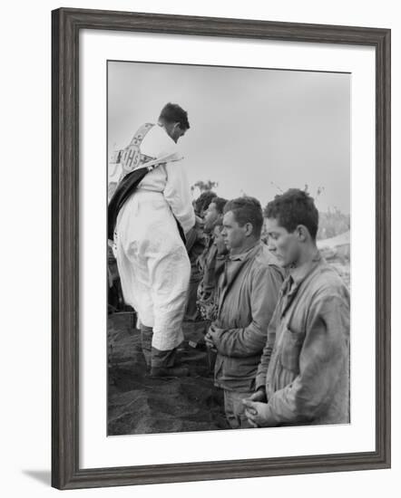 U.S. Marines and a Chaplain Celebrate Catholic Communion During the Battle of Iwo Jima-null-Framed Photo