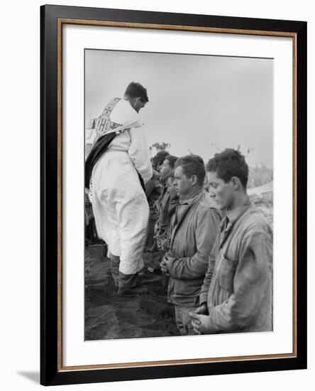 U.S. Marines and a Chaplain Celebrate Catholic Communion During the Battle of Iwo Jima-null-Framed Photo