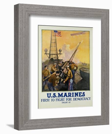 U.S. Marines - First to Fight for Democracy Recruiting Poster-L.a. Shafer-Framed Giclee Print