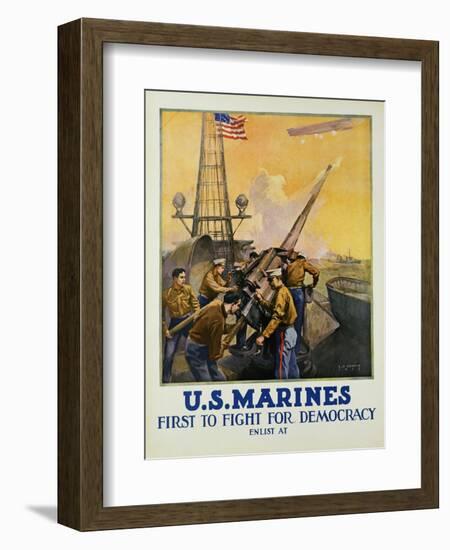 U.S. Marines - First to Fight for Democracy Recruiting Poster-L.a. Shafer-Framed Giclee Print