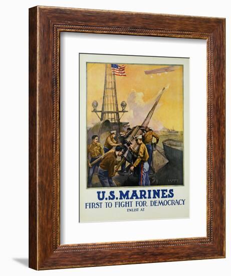 U.S. Marines - First to Fight for Democracy Recruiting Poster-L.a. Shafer-Framed Giclee Print