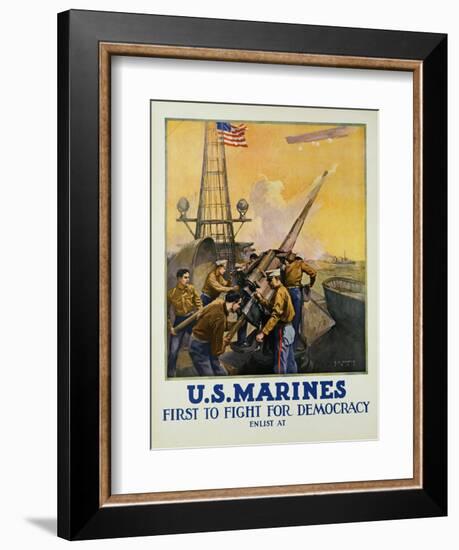 U.S. Marines - First to Fight for Democracy Recruiting Poster-L.a. Shafer-Framed Giclee Print