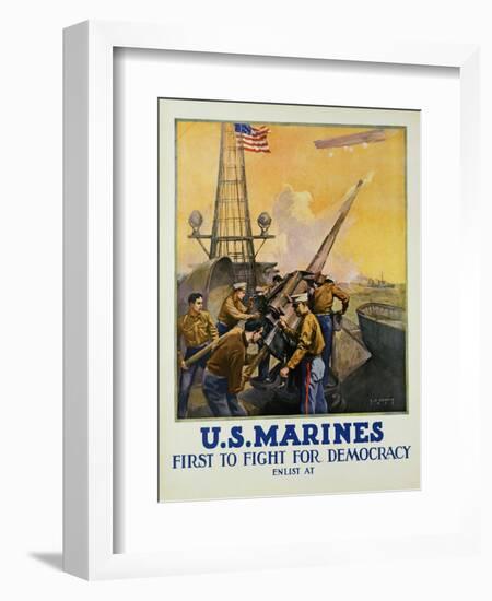 U.S. Marines - First to Fight for Democracy Recruiting Poster-L.a. Shafer-Framed Giclee Print