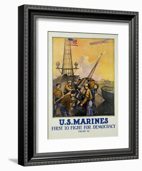 U.S. Marines - First to Fight for Democracy Recruiting Poster-L.a. Shafer-Framed Giclee Print