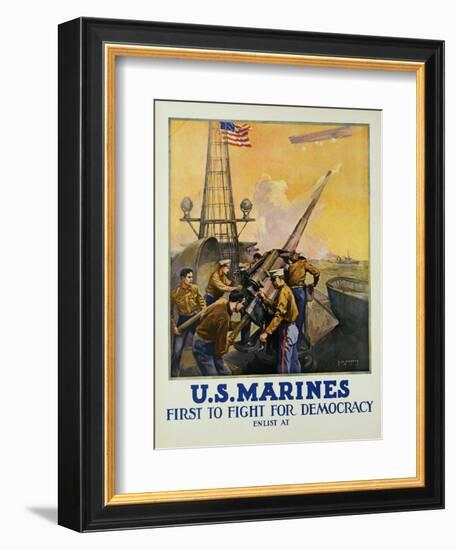 U.S. Marines - First to Fight for Democracy Recruiting Poster-L.a. Shafer-Framed Giclee Print