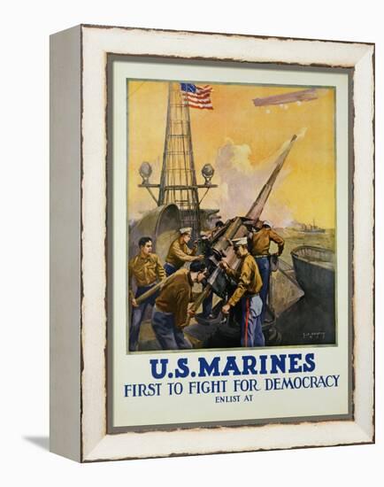 U.S. Marines - First to Fight for Democracy Recruiting Poster-L.a. Shafer-Framed Premier Image Canvas