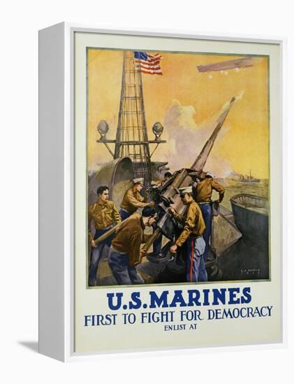 U.S. Marines - First to Fight for Democracy Recruiting Poster-L.a. Shafer-Framed Premier Image Canvas